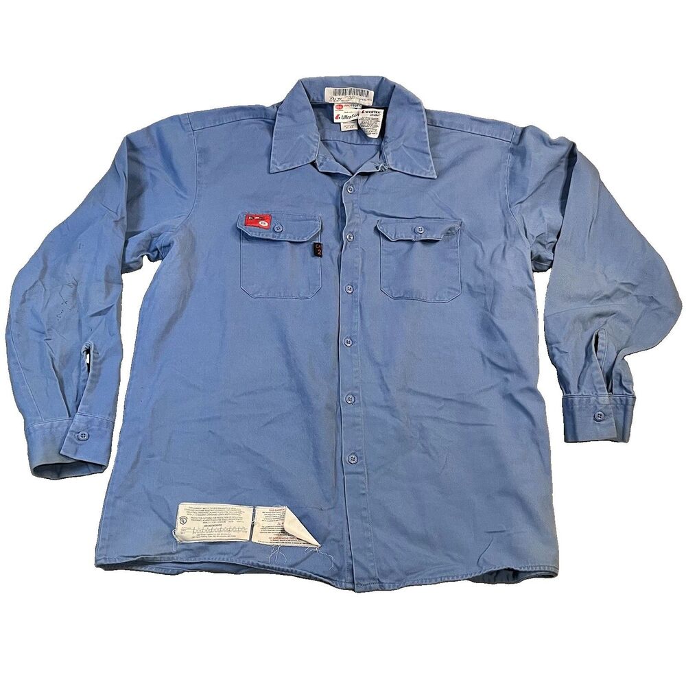 G&K Services Protect CAT 2 FR Men’s Size XL Flame Resistant Work Shirt Blue